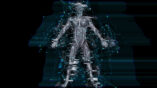 Free photo 3d digital technology background with glitch effect on male medical figure